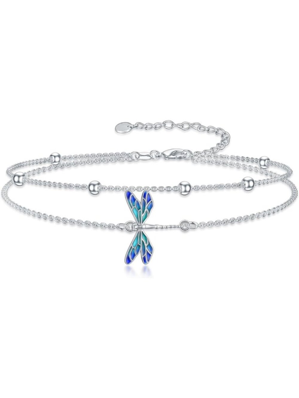 Adjustable Double Layered Anklet Bracelet - Dragonfly, Evil Eye, Hamsa & Lotus